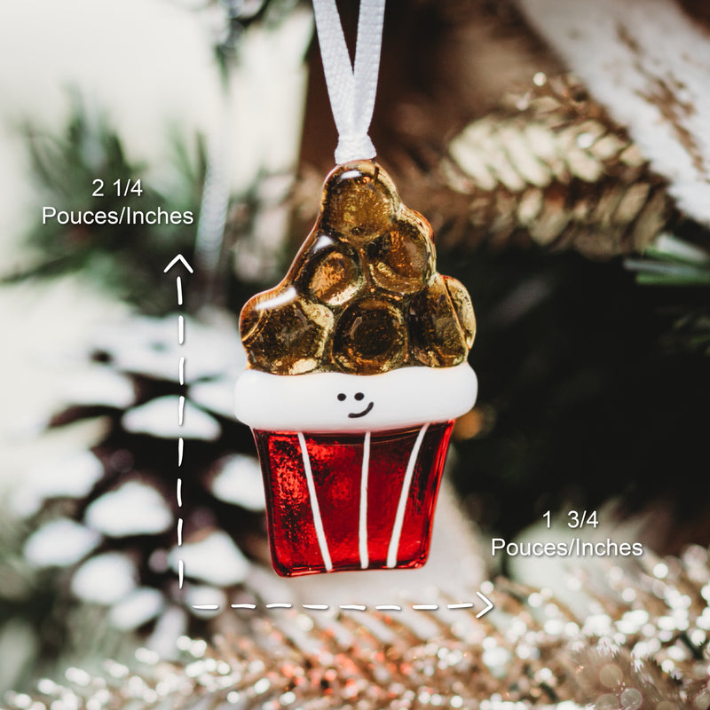 popcorn en verre fondu à suspendre dans le sapin. Décoraiton fan de cinéma