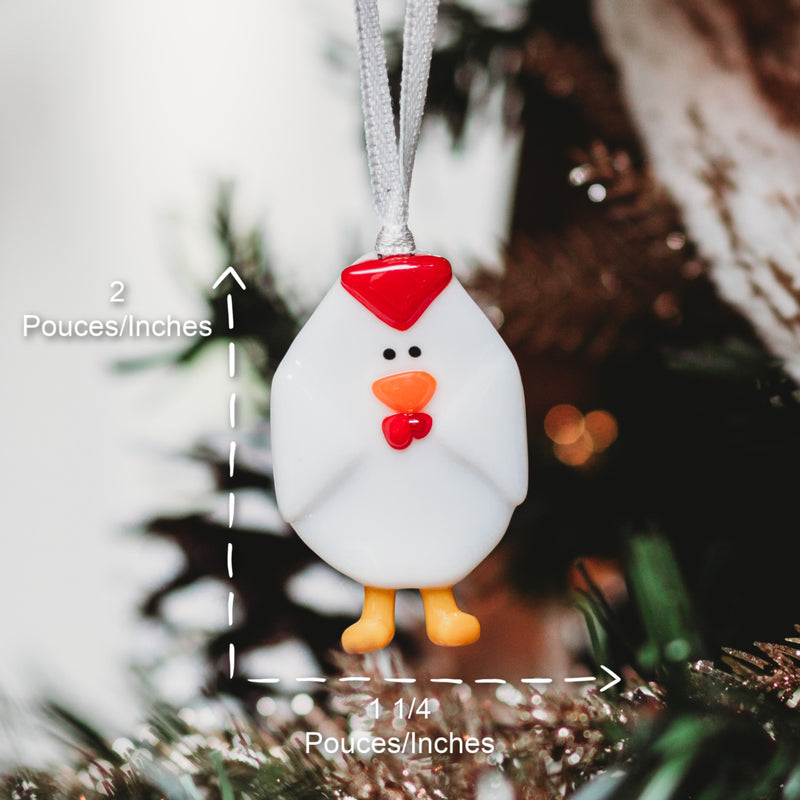 boule de noel en verre en forme de poule ou poulet